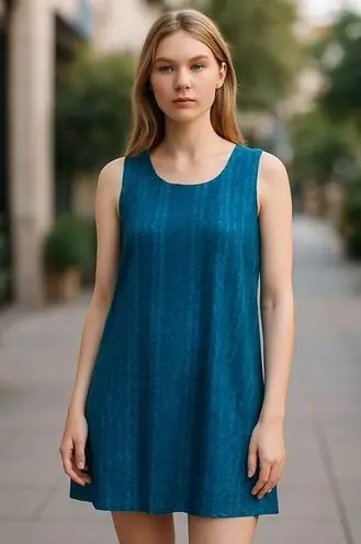 Vintage 90s Mod Revival L.A.N.Y. Sleeveless Mini Shift Dress Blue Combo L Size L