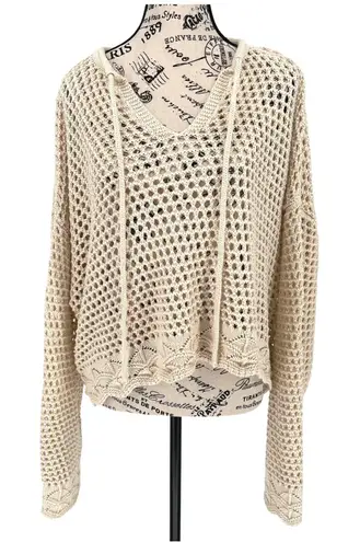 Audrey Parks x Francesca's Open Knit Sweater XL Beige Boho Tie Front EUC - Image 1