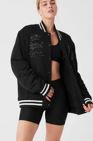 Alo Yoga Alo G.O.A.T. Jacket Black Warm Edgy Bomber Varsity Baseball Letterman's Coat XXS