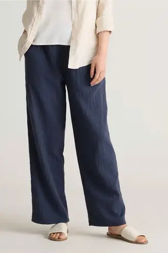 Quince Organic Cotton Gauze Wide Leg Pants Navy Size Small NWT Lightweight