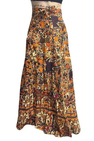 Vintage Khorosho Java Print Garden of Eden Long Exotic Maxi Wrap Skirt One Size Orange Size undefined