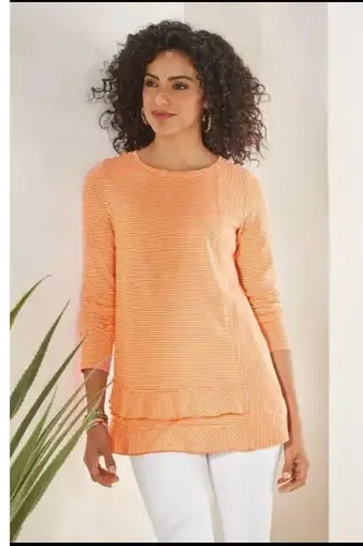 Soft Surroundings Blouse Women XL Petite Long Sleeve Stripe Pima Cotton Cruise