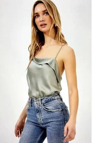 Drape Front Satin Cami V Back Astr The Label Bodysuit Champagne size S