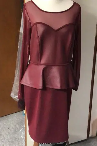 Thalia Sodi Faux leather illusion peplum dress