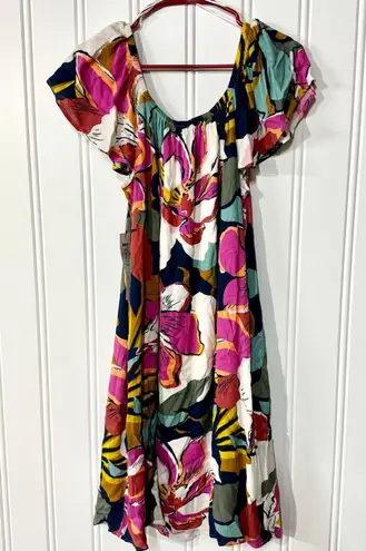 Tribal Femme Dress Women Size M Off The Shoulder Floral Midi Flowy Tropical NEW Size M