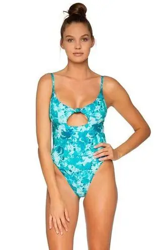 B Swim Deep Dive Blue Atlas Front Knot High Cut Leg One Piece Swimsuit M Size M