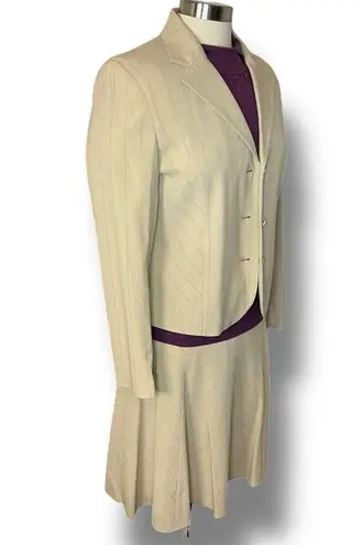 Sharagano VINTAGE ATELIER Beige w/ Purple Pinstripe Skirt Suit, Size 8