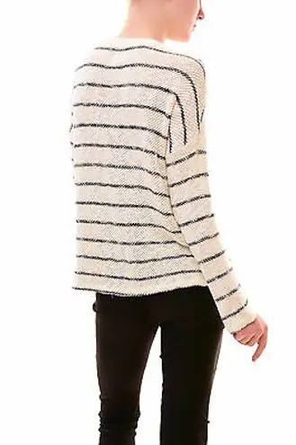 Sundry Striped Lace Up Sweater Natural White navy blue Size 1 small.