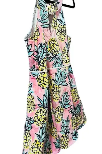 Draper James  Pineapple Halter Dress Keyhole Women's Size 10 Sleeveless Mini Pink