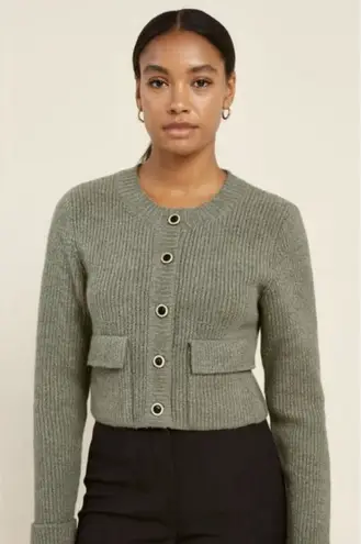 Christian LaCroix Green Chunky Ribbed Cropped Cardigan Sweater Wool Blend Size M