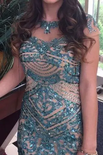 Sherri Hill Teal Beaded Formal Dress