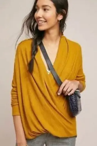 Akemi + Kin Anthropologie Woodruff Waffle Rib Knit Wrap Top Size Small Mustard - Image 1