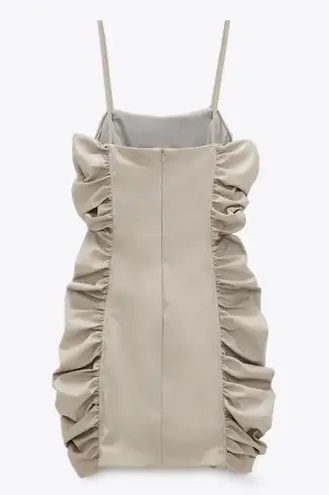 ZARA NWT  Faux Leather Draped Bodycon Dress Stone