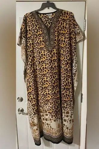 Vintage Winlar Kaftan~Gold Satin Leopard Print V