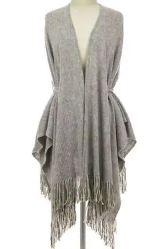 Grey Knit Belt Tie Waist Wrap Poncho Cardigan OSFM Gray