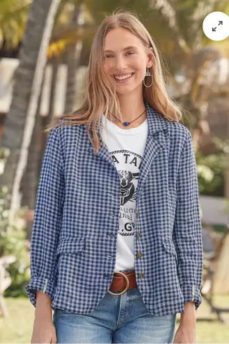 Sundance | Ziri Linen Blazer Blue Gingham Check | S