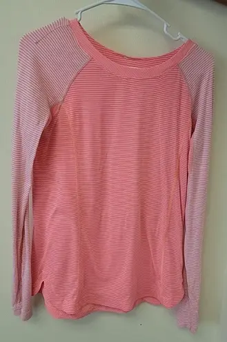 Lululemon   Pop Orange Dune Wagon Stripe Turn It Up Long Sleeve Shirt Top