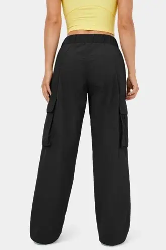 Halara Low Rise Button Zipper Side Pocket Wide Leg Casual Cargo Pants Black XL