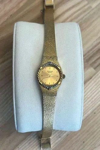 Bulova Ladies Watch Vintage Genuine Diamonds Gold Electro Bracelet Gold Dial