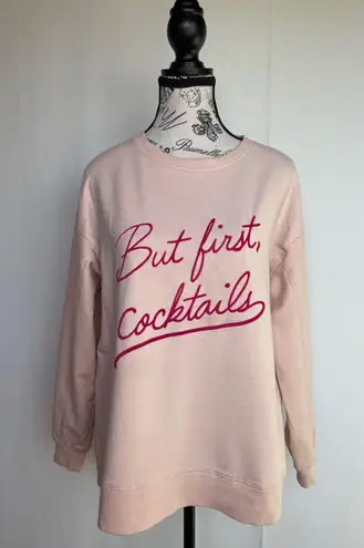 Wildfox But First Cocktails Sommers pink flocked statement sweatshirt sz S small