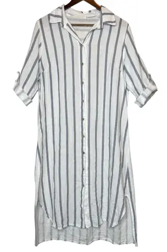 Milio Milano 100% Linen Midi Shirt Dress Made in Italy Button Front size Medium White