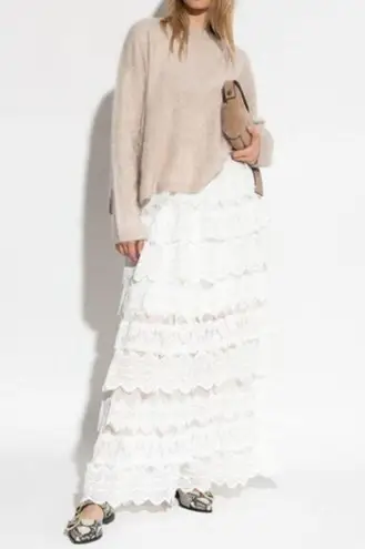ALLSAINTS Lizi Tiered Lace Maxi Skirt in Chalk White Size US 4