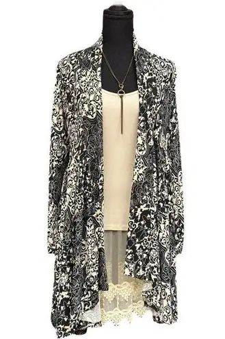Black and White Paisley Duster Cardigan with Lace Slip Dress