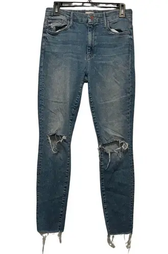 Mother High Waisted Looker Ankle Fray Thrilling Shots Distressed Cotton Size 29 Blue