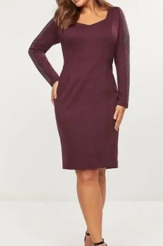 Lane Bryant  Ponte Sheath Dress Long Sleeve, Burgundy Plus Size 16 New w/o Tag