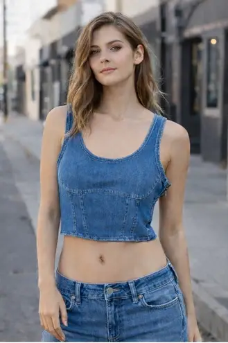 Y2K Pink by Victoria's Secret Denim Corset Crop Top Size S Blue Indie Streetwear