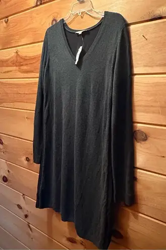 Loft  Gray Casual Midi Sweater Dress with Long Sleeves and V-Neck