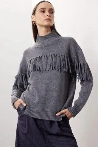 Jason Wu  Collective Sweater Size M Wool Blend Fringe Grey Mockneck Western Boho