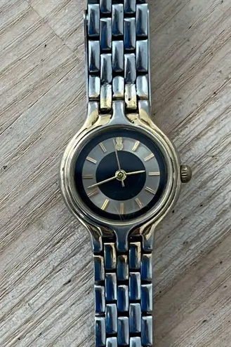 Bill Blass Vintage Ladies Watch Black Silver Dial Gold/Stainless Bracelet
