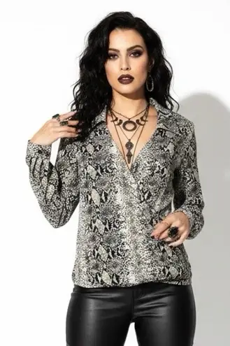 Endless Rose Snake Sleeve Surplice Top Womens M Black Tan Long Sleeve Gothic