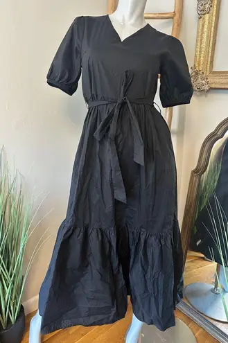 TOP IT OFF Puff Sleeve Tiered Tie Waist Zip Back Black Midi Dress 4/6