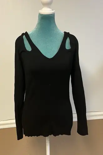 Cache Black Cutout Shoulder Knit Top – Women’s Size L – Long Sleeve V