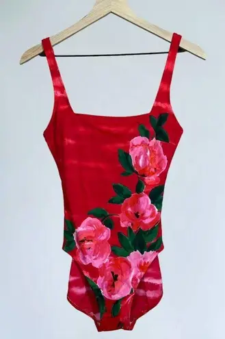 Gottex Vintage 70s 80s Red Rose Floral One Piece Swimsuit Size 10