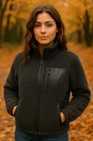 Abercrombie & Fitch  Soft A&F Leather Trim Sherpa Fleece Jacket Size Small - Image 1