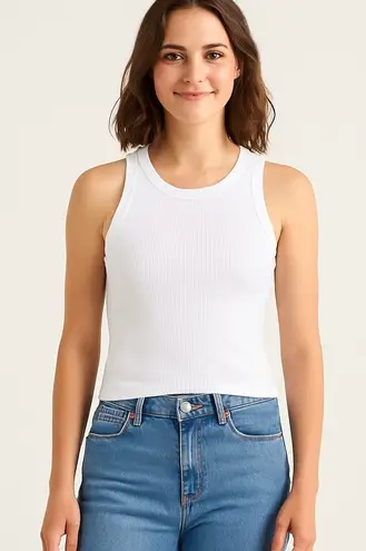 Olivia Rae White Ribbed Crew Neck Tank Top Women’s Size Small NWOT Fitted