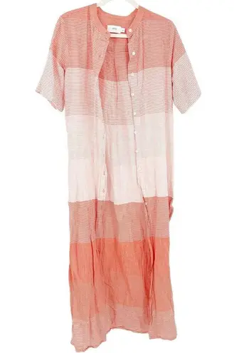 ONIA  Womens Cotton Lagenlook Renee Striped Button Front Shirt Dress Size S Coral