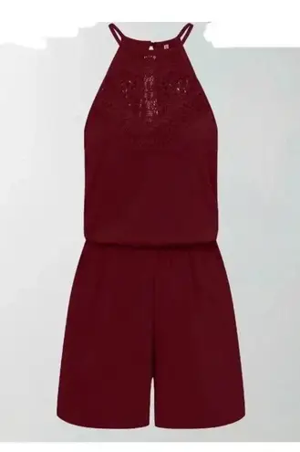 🆕Lace Splicing Drawstring Pocket Romper L🆕 Red Size L