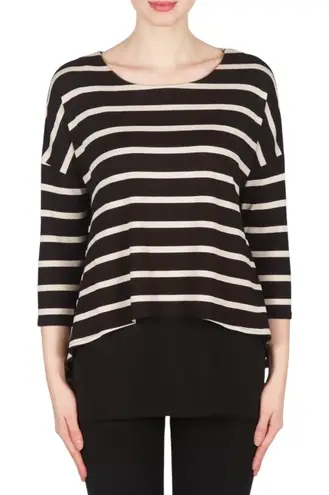 Joseph Ribkoff  Black and Beige Striped Layered 3/4 Sleeve Top Womens Size 8 - Image 1