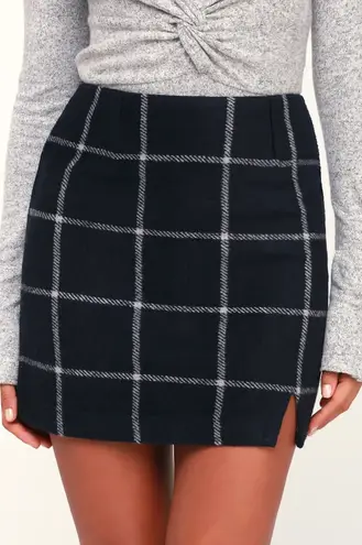Lulus Womens Preppy Academia Spence Navy Blue Plaid Flannel Mini Skirt Size L Size L