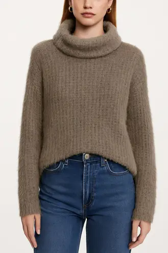 Tempo Paris Fuzzy Alpaca Wool Blend Cowl Neck Sweater Brown Taupe | Size S - Image 1