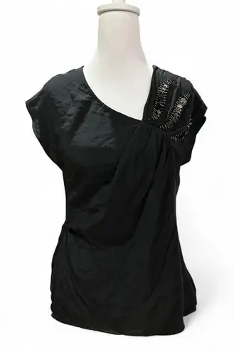 Yoana Baraschi Silk Beaded Asymmetrical Black Blouse