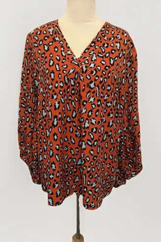 Edge  Animal Print Rust Orange Blue V Neck‎ Blouse Size Large NWOT thumbnail 1