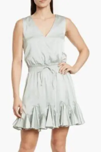 LOVE X DESIGN Light Blue Ruched Waist V Neck Sleeveless Mini Dress Size L Green Size L