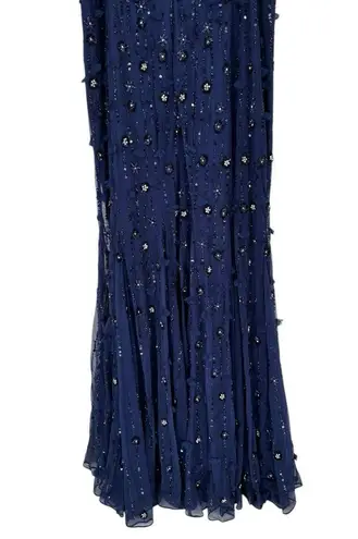 Mac Duggal Navy Embellished Illusion Cape Sleeve Trumpet Gown Midnight size 16