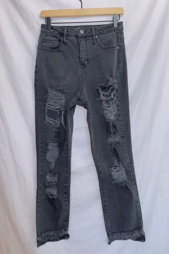 Mossimo Supply Co Women's Gray Wash Denim Distressed High Rise Mom Jean 4/27 Size undefined