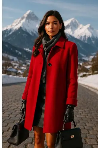 Vintage Ashley Scott Wool Coat USA Classic Minimal Parisian Femme Retro French L Red Size L